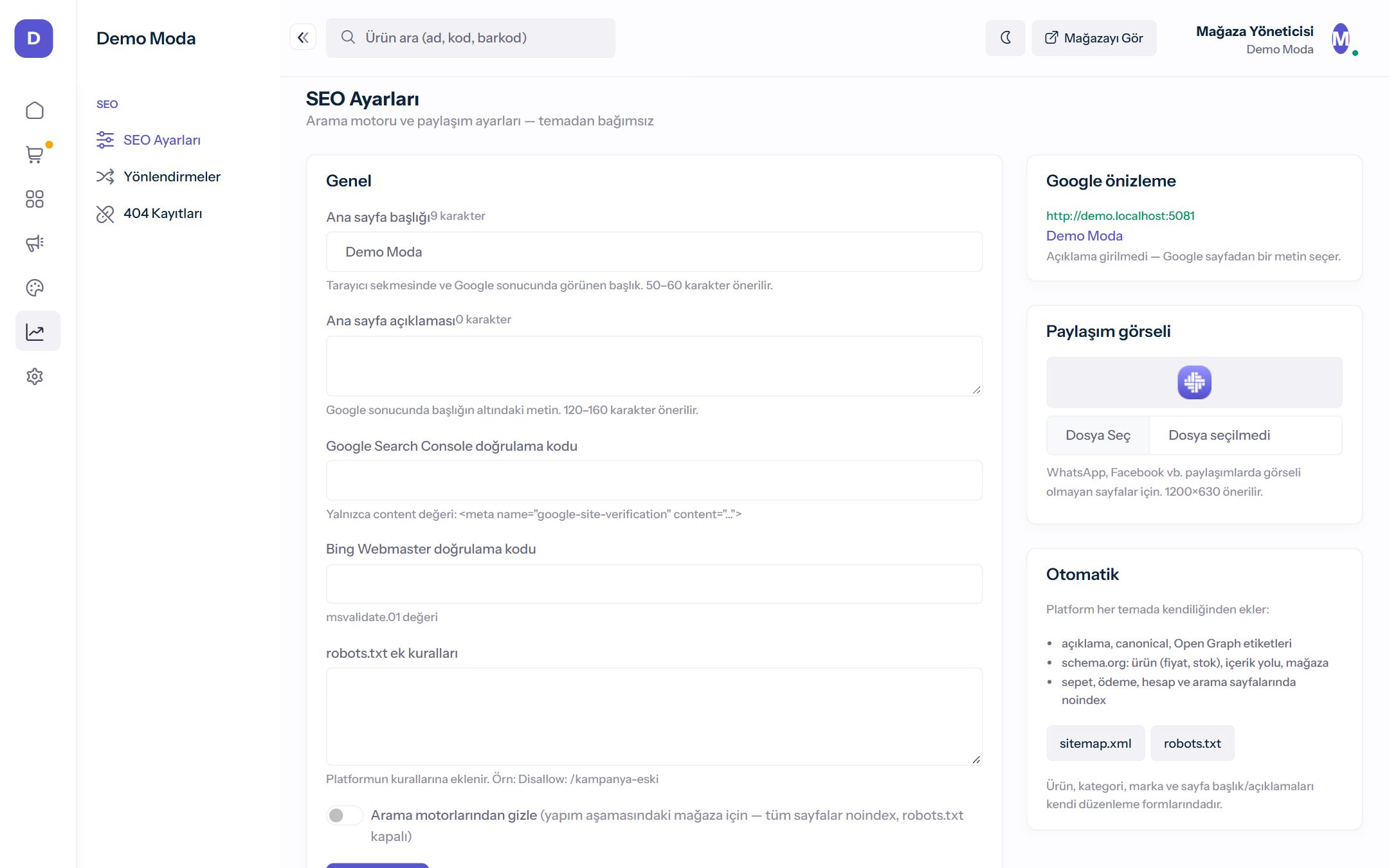 SEO ekranı